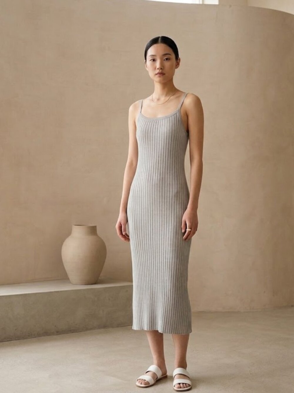 BY TOGETHER Ribbed Stretchy Bodycon Sleeveless Midi Dress Womens M Clean Girl